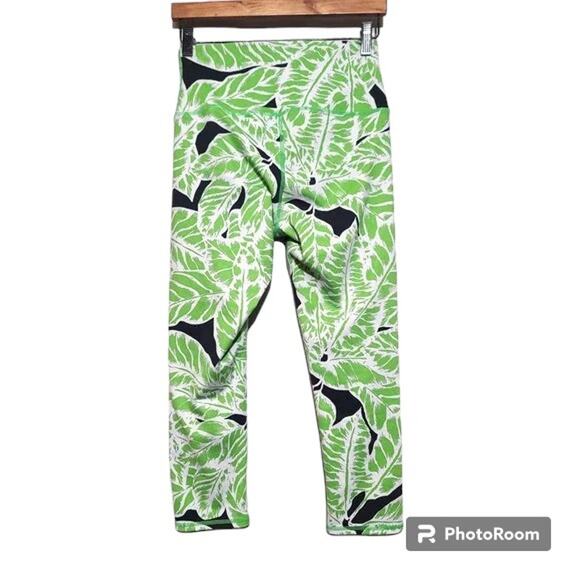 Alo Yoga Green Palm Print Airbrush Cropped Leggings Size S - Picture 2 of 5